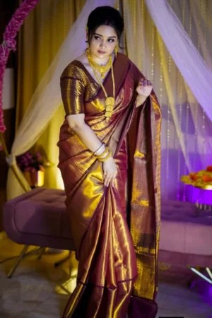 ব্লাউজ পিস সহ প্রিমিয়াম কাঞ্চিপুরম শাড়ি